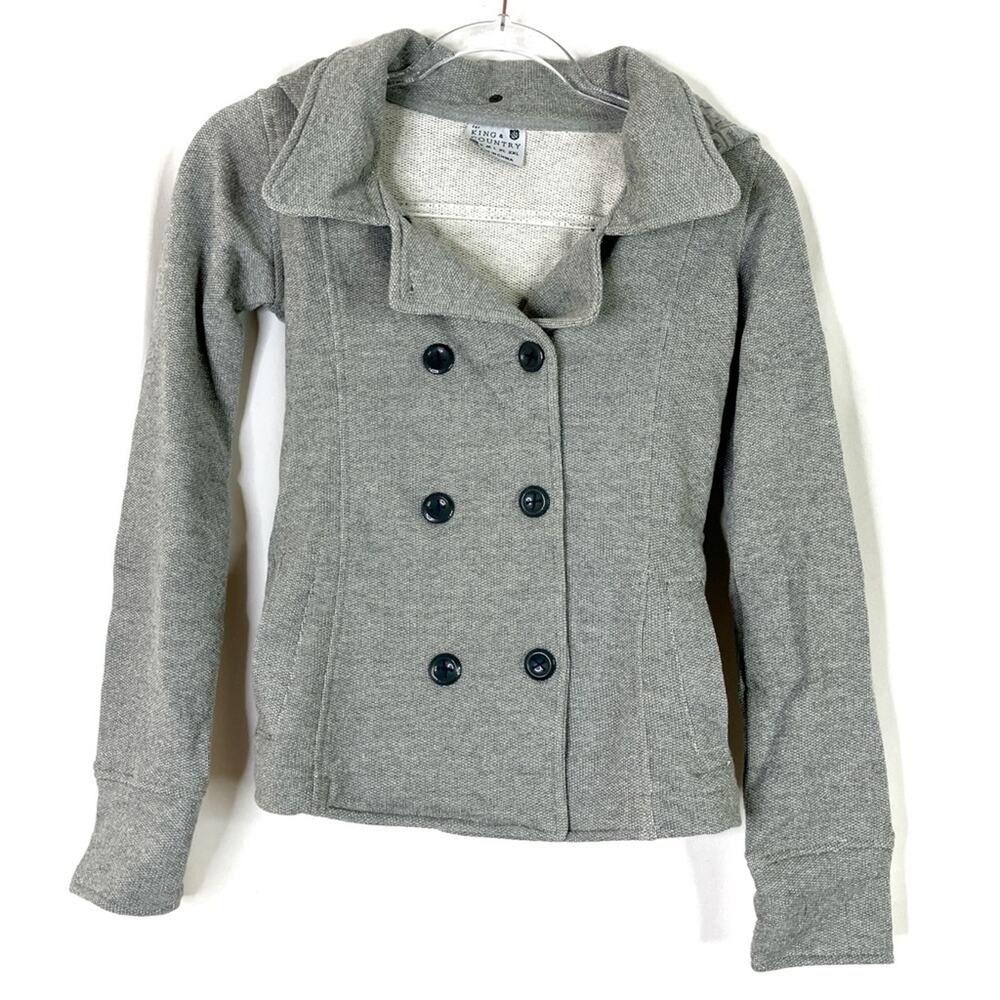 For King & Country Gray Double-Breasted Peacoat Cotton Polyester Patch XS